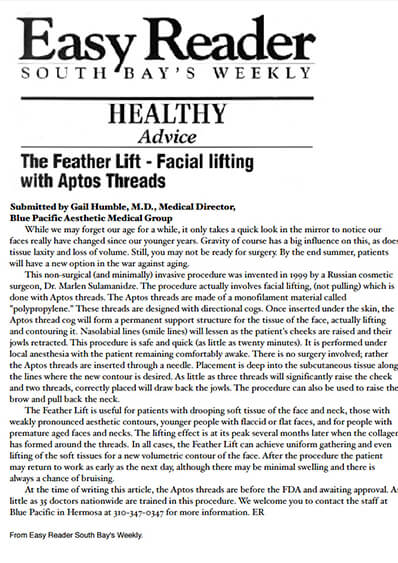 FeatherLift facial lifting with Aptos Threads journal banner