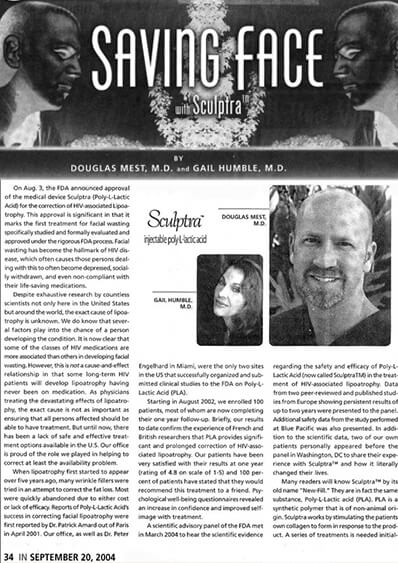 Saving Face with Sculptra, by Dr Mest and Dr Humble journal banner